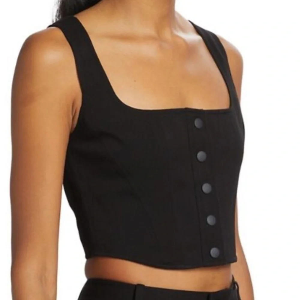 WAYF crop top navy blue Cora Snap front button top corset Dollskill free people - Picture 4 of 15